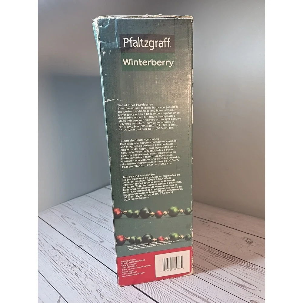 PFALTZGRAFF Set of 5 Hurricane Red Stem Candle‎ Votive Holders WINTERBERRY